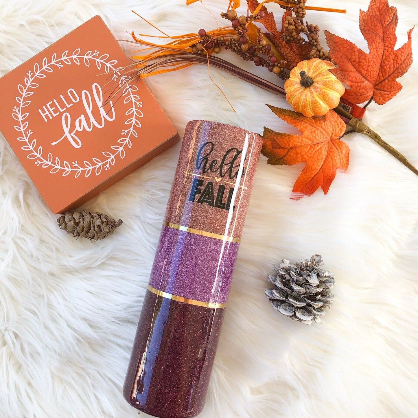 Hello Fall Stripped Tumbler